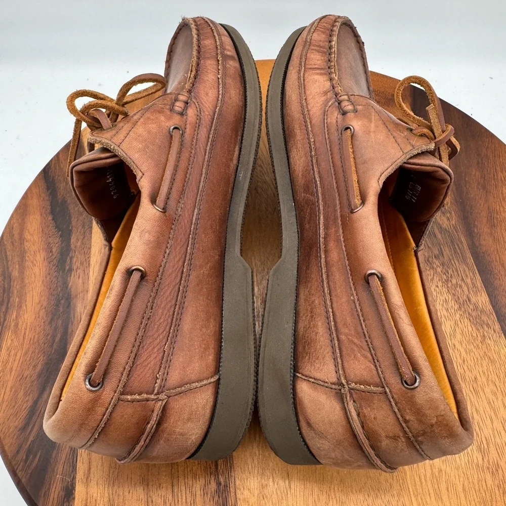 MEPHISTO Hurrikan 2-Eye Boat Shoes Men's US 11.5 Spinnaker Brown Leather Comfort